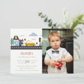 都市車の写真任意の年齢誕生日招待状 サンキューカード (スタンド正面)