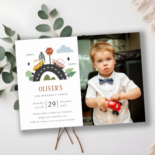 都市車の写真任意の年齢誕生日招待状 サンキューカード