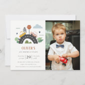 都市車の写真任意の年齢誕生日招待状 サンキューカード (正面)