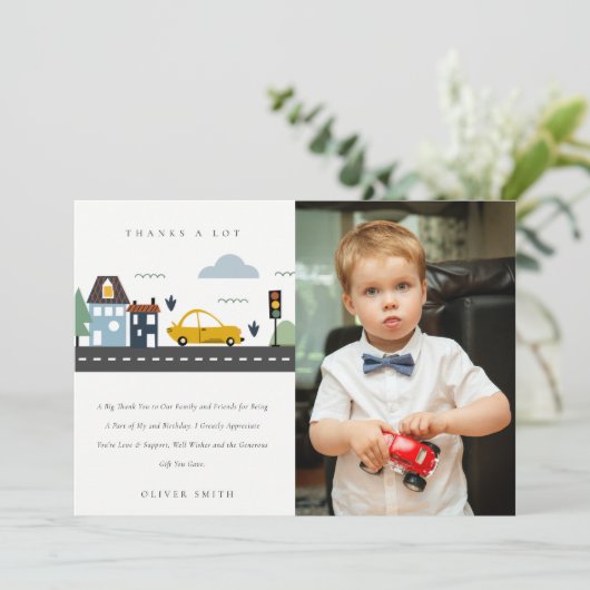 都市車の道路の写真任意の年齢誕生日 サンキューカード (スタンド正面)