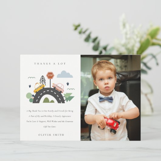 都市車の道路の写真任意の年齢誕生日 サンキューカード (スタンド正面)