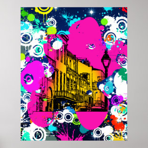 都市都市グラフィティ絵を描(ばちゃばちゃ)跳ねるデザインカラフル ポスター