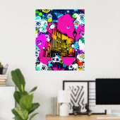 都市都市グラフィティ絵を描(ばちゃばちゃ)跳ねるデザインカラフル ポスター (ホームオフィス)
