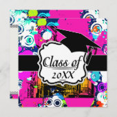 都市都市グラフィティ絵を描（ばちゃばちゃ）跳ねる卒業 招待状 (正面/裏面)