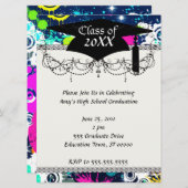 都市都市グラフィティ絵を描（ばちゃばちゃ）跳ねる卒業 招待状 (正面/裏面)