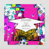 都市都市グラフィティ絵を描(ばちゃばちゃ)跳ねる卒業 招待状 (正面/裏面)