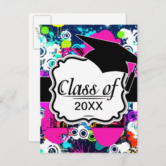 都市都市グラフィティ絵を描（ばちゃばちゃ）跳ねる卒業 案内ポストカード (正面/裏面)