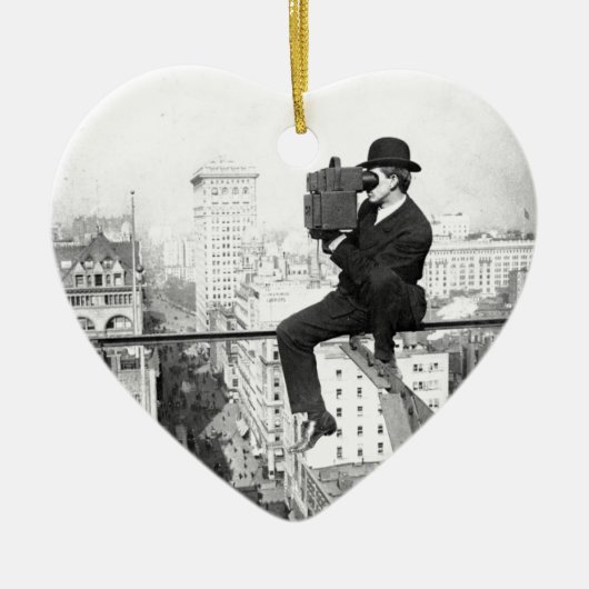 都市高層ヴィンテージの写真の旧式なカメラ セラミックオーナメント (正面)