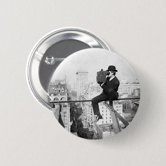 都市高層ヴィンテージの写真の旧式なカメラ 缶バッジ (正面&裏面)