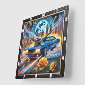 都市鮮やかを背景にしたブルーマッスルカー スクエア壁時計 (傾斜)