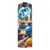 都市鮮やかを背景にしたブルーマッスルカー タンブラー (正面)