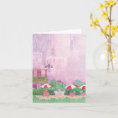 都市scapeのカフェの水彩画のブランクのメッセージカード カード (黄色い花)