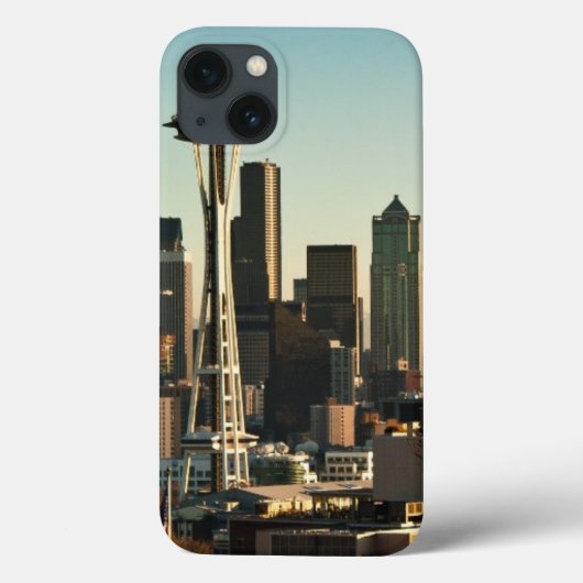 都心のシアトルのスカイラインおよび宇宙の針 Case-Mate iPhoneケース (裏面)