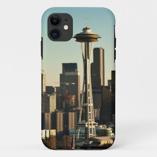 都心のシアトルのスカイラインおよび宇宙の針 Case-Mate iPhoneケース (裏面)