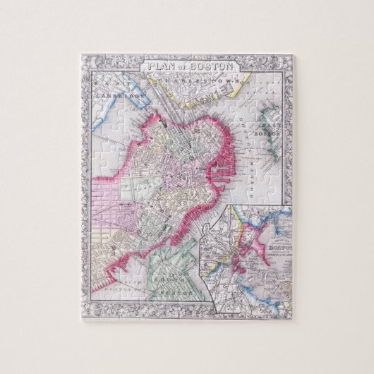 都心のボストン(1864年)のヴィンテージの地図 ジグソーパズル (縦)