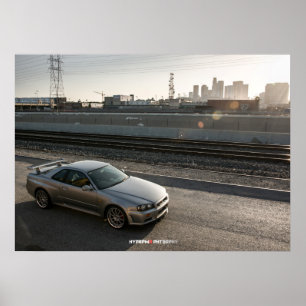 都心のロサンゼルスの日産・スカイラインGTR R34 ポスター