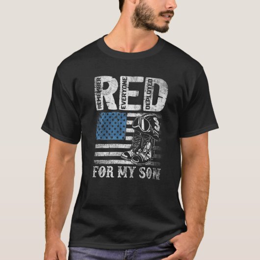 配備された全ての人を忘れない R E D 戦士たち 軍事 Tシャツ (正面)