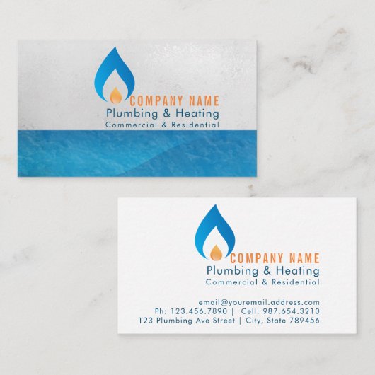 配管および暖房ビジネスロゴ 名刺 (正面/裏面)