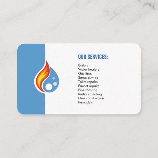 配管および暖房。 便利屋のための名刺 名刺 (裏面)