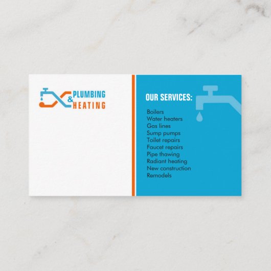 配管および暖房。 便利屋のための名刺 名刺 (裏面)
