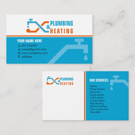 配管および暖房。 便利屋のための名刺 名刺 (正面/裏面)