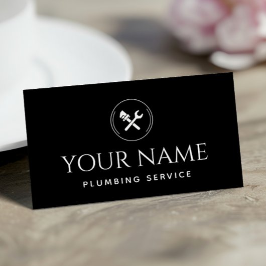 配管サービス 水道業者 ハンドyman 黒と白 名刺