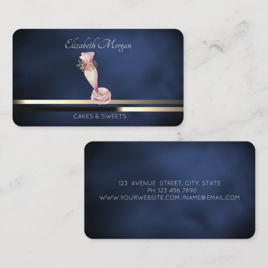 配管モダンバッグ花ベーカリーダークブルー 名刺 (正面/裏面)