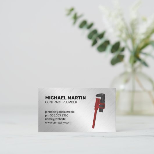 配管レンチ | アルミニウム金属背景 名刺 (スタンド正面)