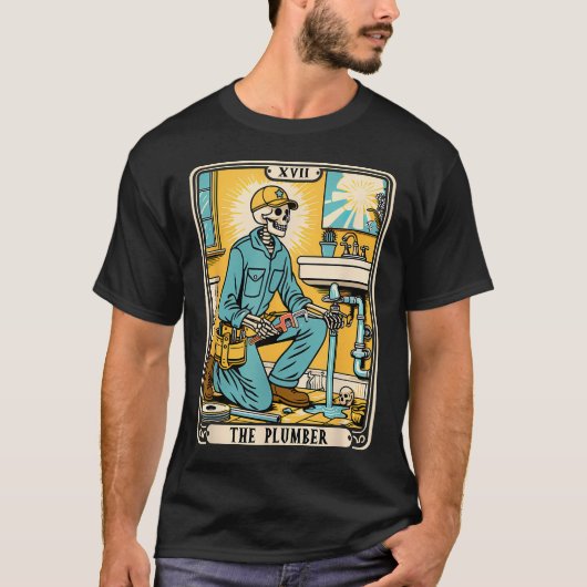 配管工のタロットカード スケルトン ジョーク Tシャツ (正面)