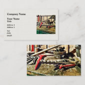 配管工の作業台にある2つの赤いレンチ 名刺 (正面/裏面)