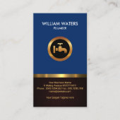 配管工の印象的な金ゴールドアイコンレトロブルーウッドグレイン 名刺 (正面)