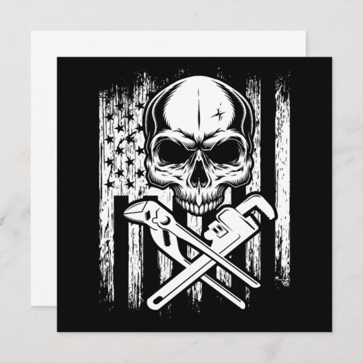 配管工アメリカ国旗の配管ツールツールのジョブギフト 招待状 (正面/裏面)