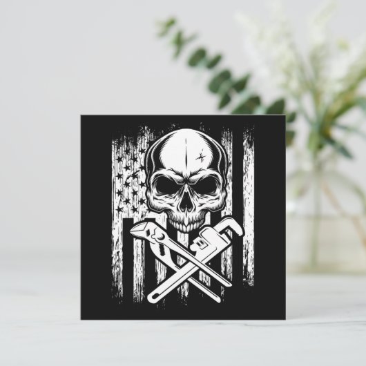 配管工アメリカ国旗の配管ツールツールのジョブギフト 招待状 (スタンド正面)