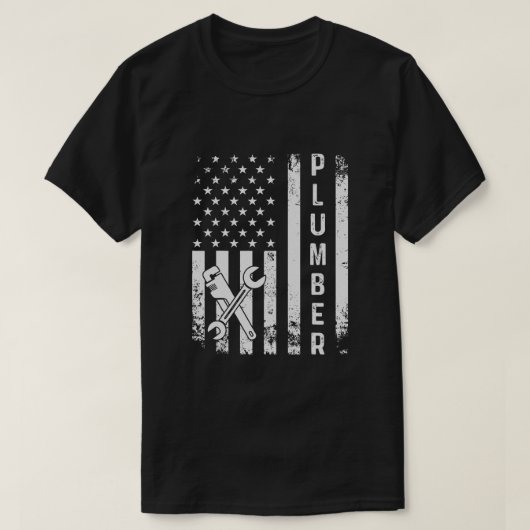 配管工アメリカ国旗の配管 Tシャツ (デザイン正面)