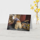 配管工コーギー白紙のカード カード (黄色い花)