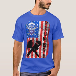 配管工 アメリカ国旗 配管フィッター アメリカ 4日目 Tシャツ