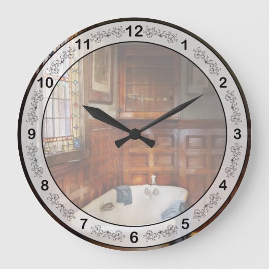 配管工-入浴時間 ラージ壁時計 (正面)