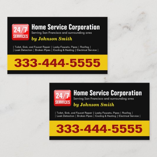 配管工 – 24時間ホームサービス株式会社 名刺 (正面/裏面)