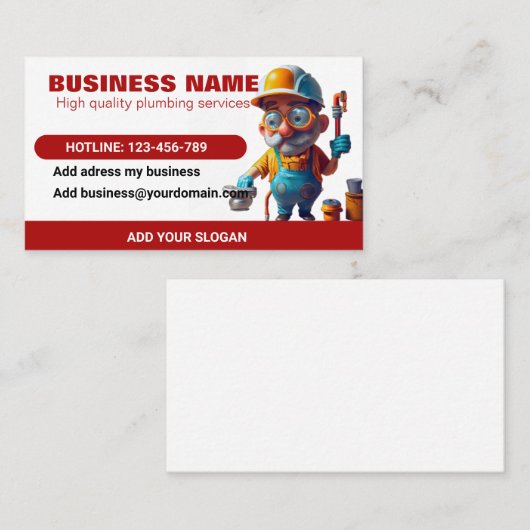 配管用の赤いテーマ付き配管工 名刺 (正面/裏面)