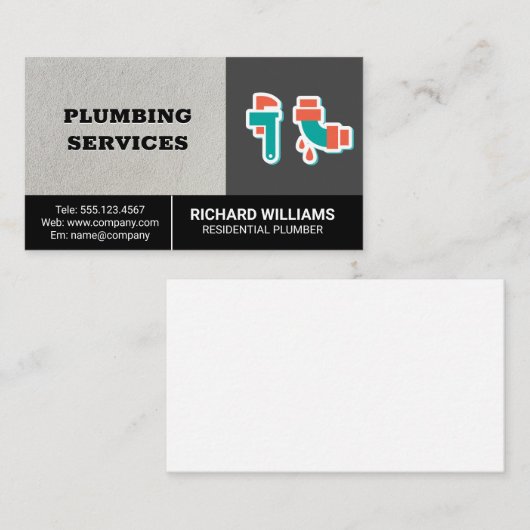 配管設備サービス |パイプレンチ漏出パイプアイコン 名刺 (正面/裏面)