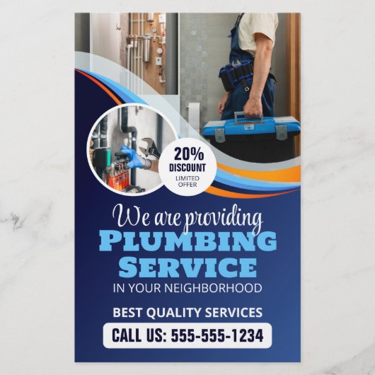 配管設備モダン青オレンジ チラシ (正面)