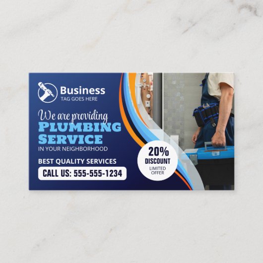 配管設備モダン青オレンジ 名刺 (正面)