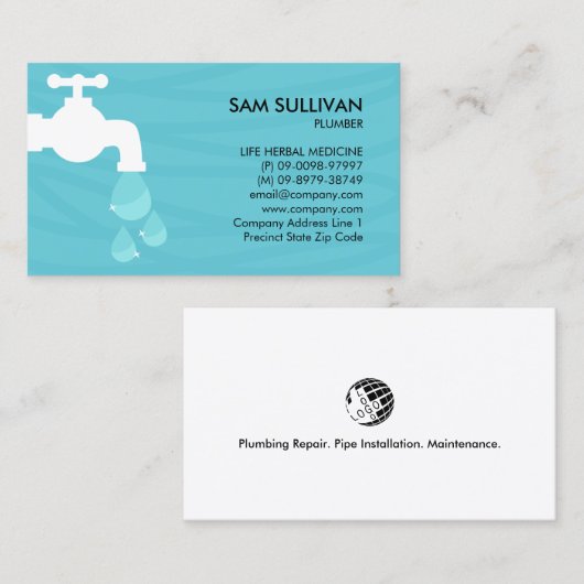 配管配管漏れ蛇口ホーム修理 名刺 (正面/裏面)