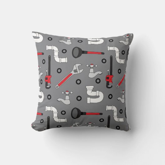 配管配管用排水管ツールパターン（の模様が）あるグレー クッション (正面)