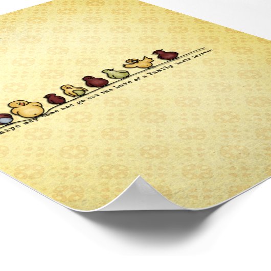 配線上の鳥の黄色の背景ファミリ引用文 ポスター (角)