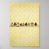 配線上の鳥の黄色の背景ファミリ引用文 ポスター (正面)