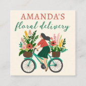配送かわいい女の子自転車w花 スクエア名刺 (正面)