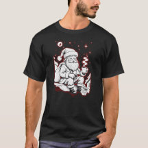 配達のあと – 疲れたサンタの線画Tシャツ