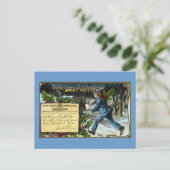 配達ヴィンテージのクリスマスを作っている電信男の子 シーズンポストカード (スタンド正面)