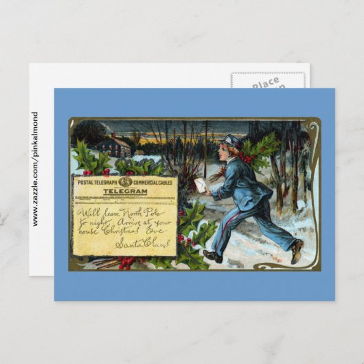 配達ヴィンテージのクリスマスを作っている電信男の子 シーズンポストカード (正面/裏面)